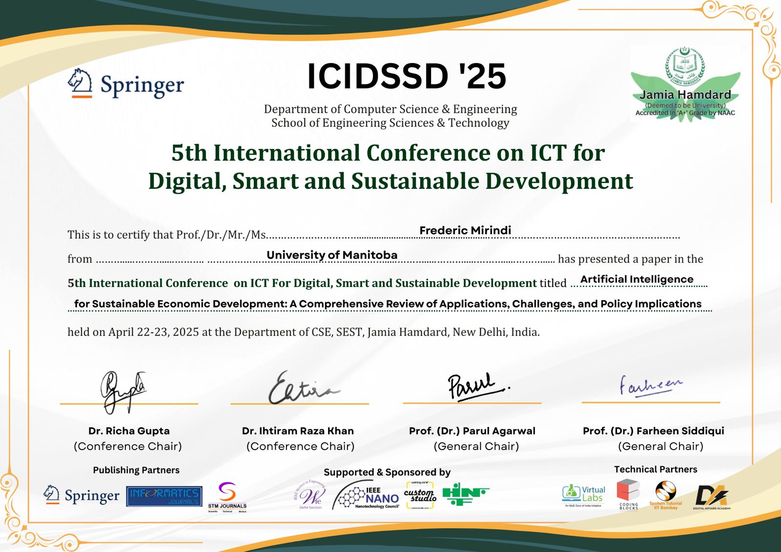 RAISD 2025 Conference Certificate